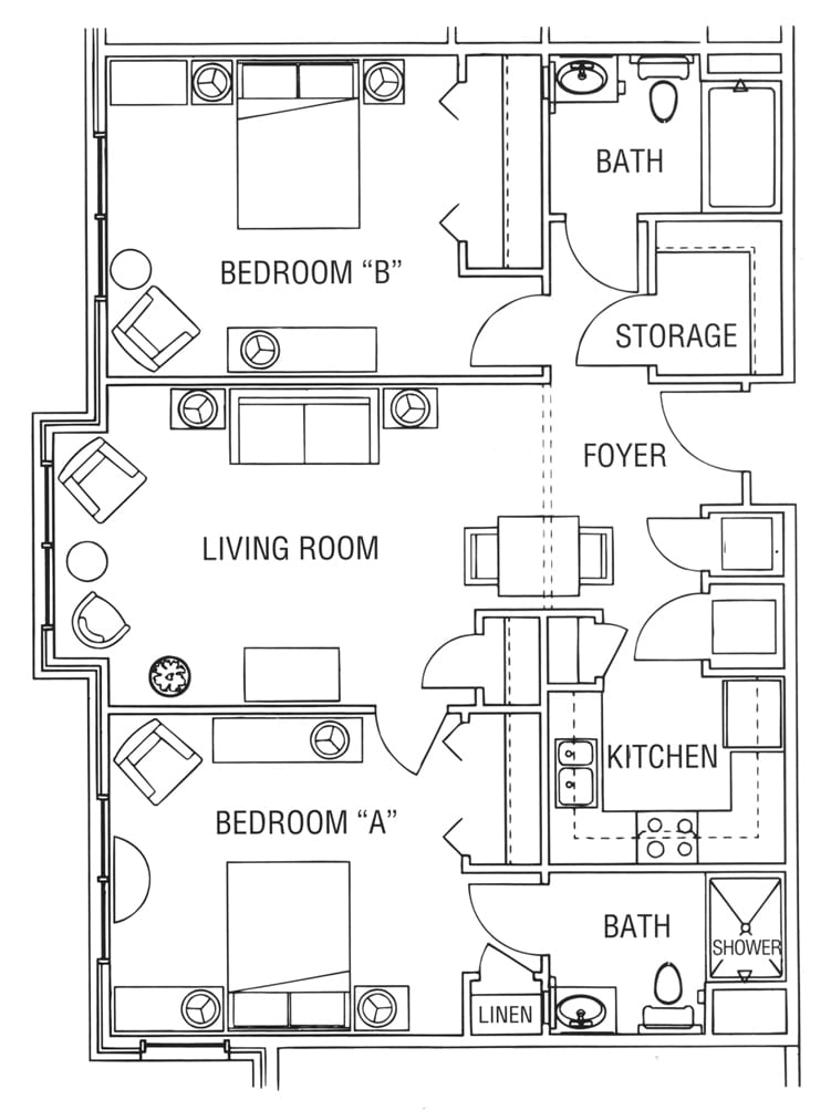Brightmore of Wilmington NC Senior Apartment Two Bedroom Type 2 Floor Plan